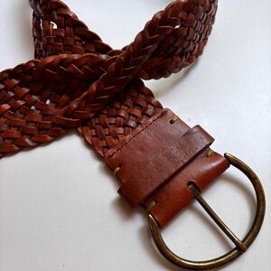 GAP Women's‎ Brown Braided Woven Leather Belt Round Buckle Size XS Extra Small